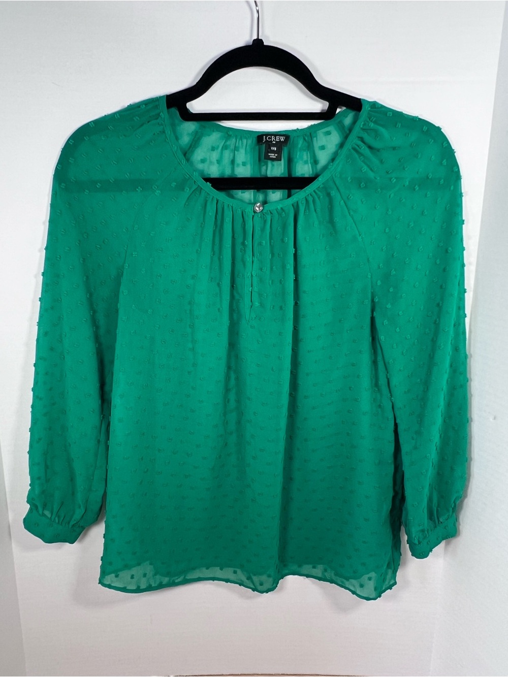 J. Crew Kelly Green Swiss Dot Peasant Blouse XXS